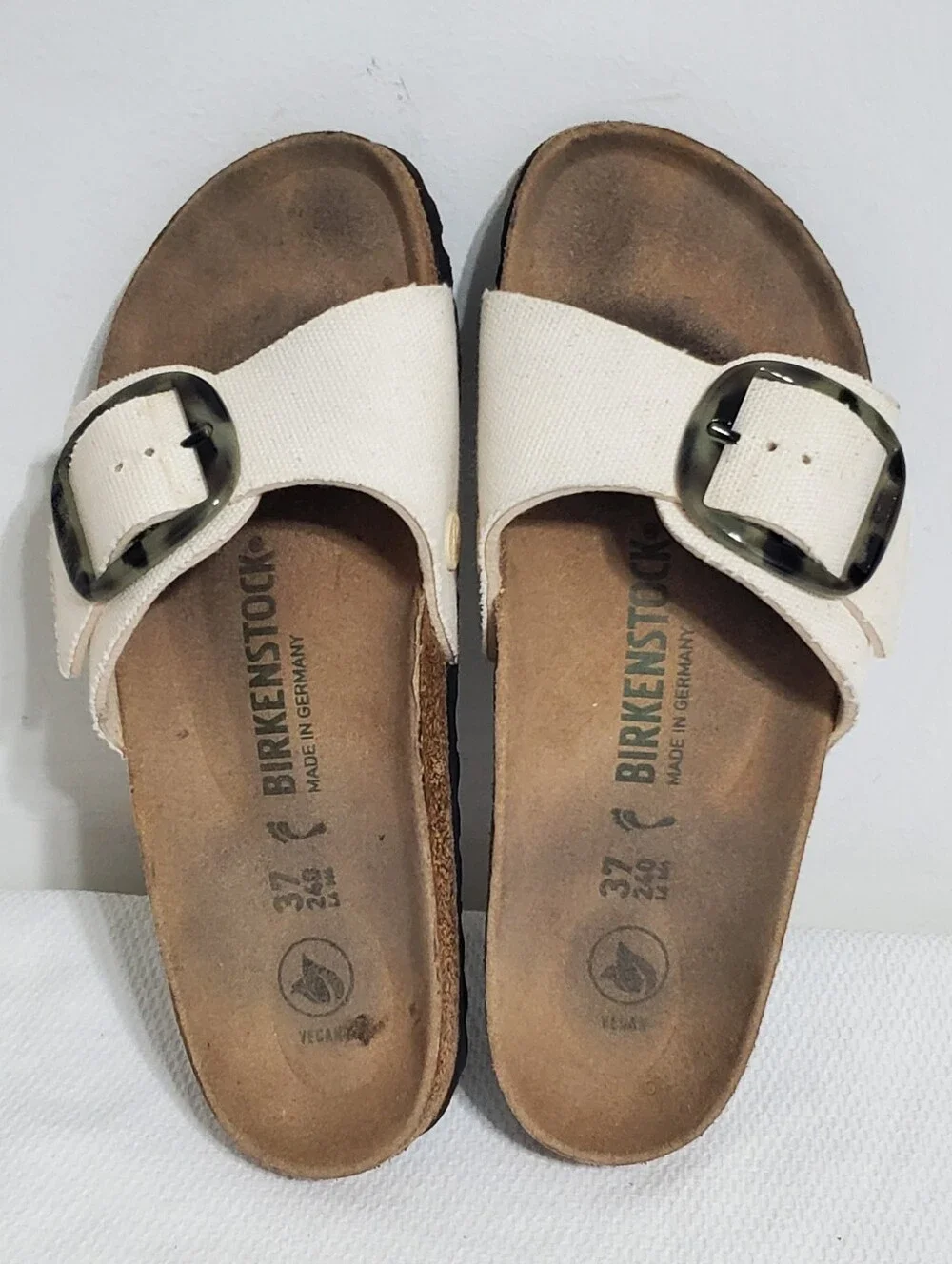 Birkenstock Madrid Vegan Big Buckle Sandal Eggshell Textile Size 37